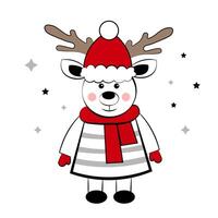 Cute deer in doodle style on a white background. New Year's Card vector