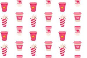 Seamless pattern with cute decorated cups and mugs for valentines day. Flat illustration vector