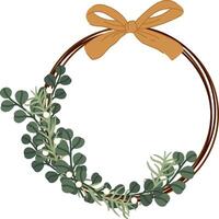 Botanical Wreath with Eucalyptus Branches and Gold Bow Illustration vector