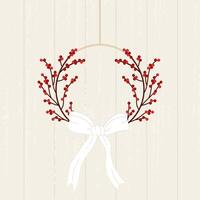 Wreath of rowan branches and white bow. Illustration vector