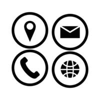 Contact icons set. Phone, address, globe and mail. Button icon ui application in black color. Design element illustration with technology theme vector