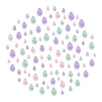 Colorful Easter Eggs various scale and colors decorated blossom twigs Circle festive background idea. Isolated illustration Thematic card, blog, posting, banner, leaflet, price tag or web promo vector