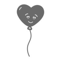 Heart shaped balloon with smiley face on rope in grayscale Black Day greeting design element concept. Isolated illustration Thematic cards, posting, blog or web promo, leaflet, price tag, label vector