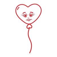Outline Heart shaped balloon with smiley face on rope in trendy red. St Valentine Day design element. Isolated illustration Thematic cards, posting, blog or web promo, leaflet, price tag, label vector