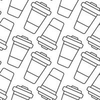 Outline Disposable cups with lid Dynamic Seamless Pattern in trendy minimalistic Takeaway background. Isolated illustration Wallpaper, wrapping or web promo, leaflets, banner, cards, price tag vector