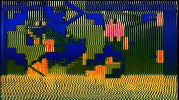 Glitch effect during cesta rendering of the old tv. SMPTE color bars with VHS effect. SMPTE color stripe technical problems. Glitch effect. video