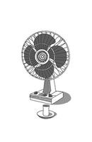 Black and white line art sketch of old simple electrical Fan object on white vector
