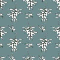 Italian fruit pattern, contour drawing of an olive branch, on calm soft background. vector