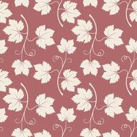 Grapevine with leaf pattern, silhouette of the vine on burgundy red background. vector