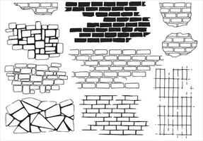 set of brick and stone wall textures, linear drawing in doodle style. vector