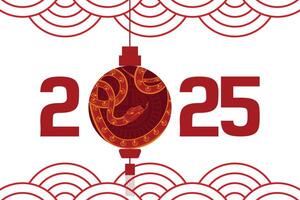 Elegant Year of Snake illustration featuring 2025 lantern snake motif with waves in festive colors vector