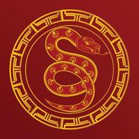 Square banner with a golden snake in a circle, Chinese New Year theme in elegant red and gold style vector