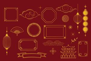 Chinese New Year icons set. Collection of chinese elements for Lunar New Year vector