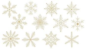 Snowflakes icons. Gold Snowflake collection isolated on white background. Flat snow icons, silhouette. Nice element for Christmas banner, cards. New year ornament vector
