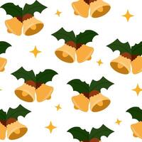 Christmas bells seamless pattern. Musical instrument, jingle bells. Festive Christmas or New Year background. For textile, wrapping paper, fabric, notebook, greeting card. Flat illustration vector