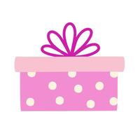 Gift box with bow string. Birthday present in festive paper wrapping. Holiday surprise in simple doodle style. Giftbox icon. Flat graphic illustration isolated on white background vector