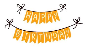 Happy Birthday flag garland colorful paper and decorated with ribbons and bows. Flat cartoon illustration. vector