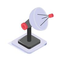 Isometric icon of a satellite dish, communication, broadcasting, and signal transmission. vector