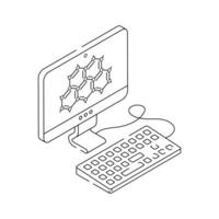 Desktop computer with molecular diagrams for medical research vector