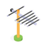 Isometric icon of antenna tower for receiving and transmitting signals vector