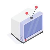 Isometric icon of a retro TV with a play button for media. vector