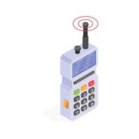 Isometric icon of a handheld communication tool with a built in antenna vector