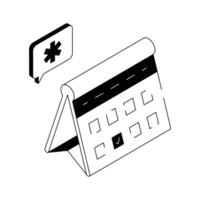 Calendar with medical appointment reminder for healthcare scheduling. vector
