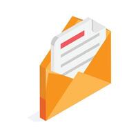 Open envelope containing a letter for traditional communication vector