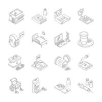A collection of isometric icons representing various aspects of healthcare vector