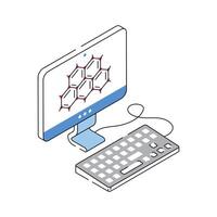 Desktop computer with molecular diagrams for medical research vector