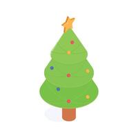 Decorated christmas tree isometric icon in trendy style vector