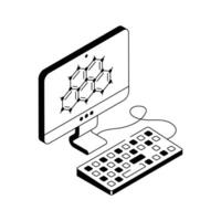 Desktop computer with molecular diagrams for medical research vector