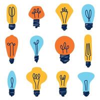 Set of different electric light bulbs with warm and cold light. Simple flat illustrations vector