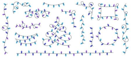 Set of hand drawn illustrations of colorful Christmas lights for creating festive designs vector