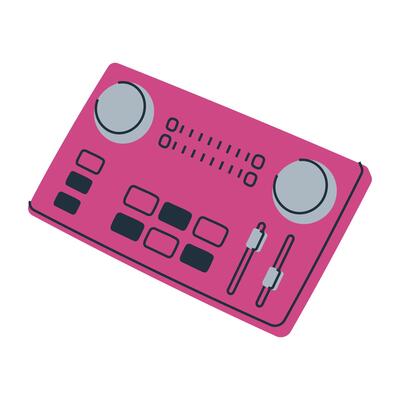 Hand drawn illustration of soundboard. Audio equipment for podcast and broadcast