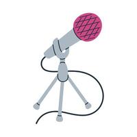 Hand drawn illustration of microphone on a tripod, perfect for podcasting and recording. vector