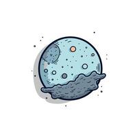 Colorful illustration of a whimsical planet with unique features among stars and celestial elements vector