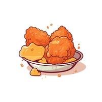 Golden crispy fried chicken served in a bowl with melted cheese and tasty toppings for a delicious meal experience vector