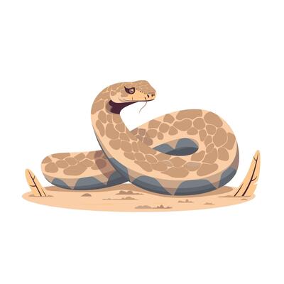 Colorful desert snake coiled on sandy ground with natural patterns
