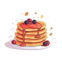 Delicious stack of pancakes topped with berry syrup and fresh fruits ready to be enjoyed at breakfast vector