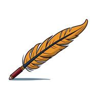 Elegant golden feather quill resting on a surface with a soft shadow effect vector
