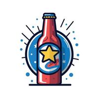 Colorful bottle design featuring a star emblem on a circular background with bursts and dots of color vector