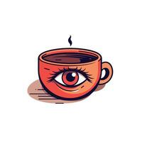 Creative illustration of a coffee cup with a unique eye design, emphasizing artistic expression and playful themes in beverage art vector