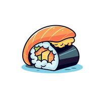 Colorful sushi roll with salmon and cream cheese on a white background vector