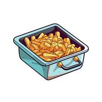Crispy golden fries served in a metal container ready for indulgence at a casual dining spot vector
