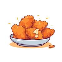 Crispy golden chicken pieces served in a white bowl on a light background with a few crumbs scattered around vector