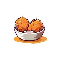 Delicious fried chicken served in a bowl with fluffy white rice and a hint of seasoning vector