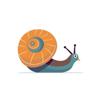 Colorful snail moving slowly across a flat surface in a minimalistic setting