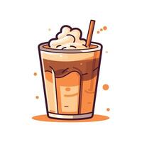 Iced coffee drink topped with whipped cream and a straw on a vibrant background vector