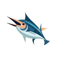 Illustration of a marlin fish swimming in a stylized ocean setting during daytime vector